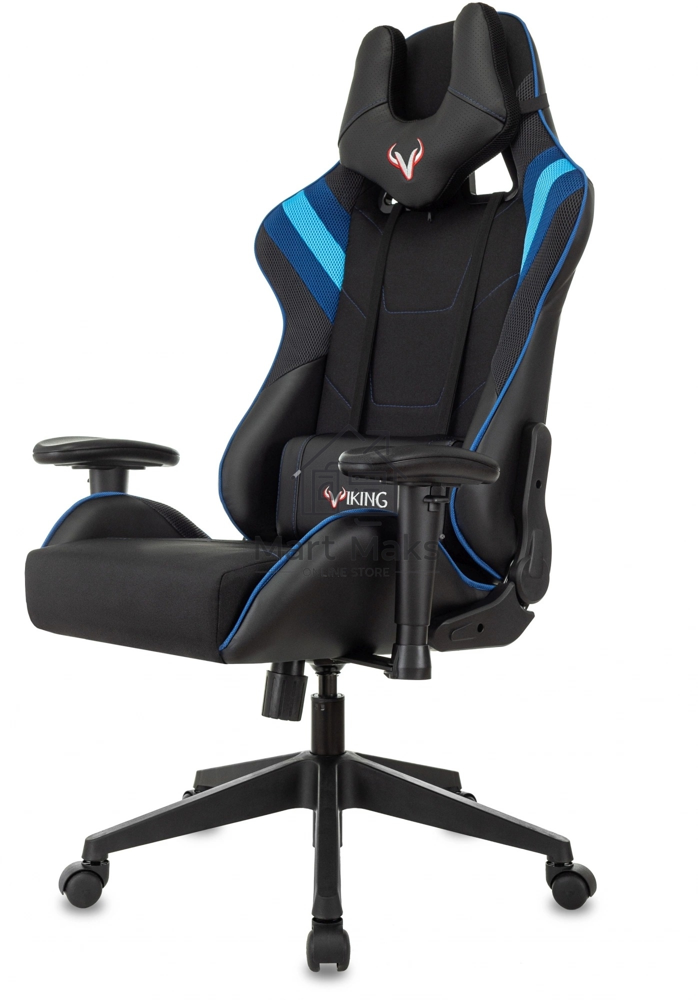 Кресло игровое Бюрократ VIKING 4 AERO BLUE черный/синий, искусст.кожа/ткань, две подушки