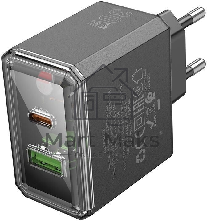 Сетевое зарядное устройство BOROFONE (6941991110641) 1USB+1Type-C 3.0A QC3.0 PD 30W, черный