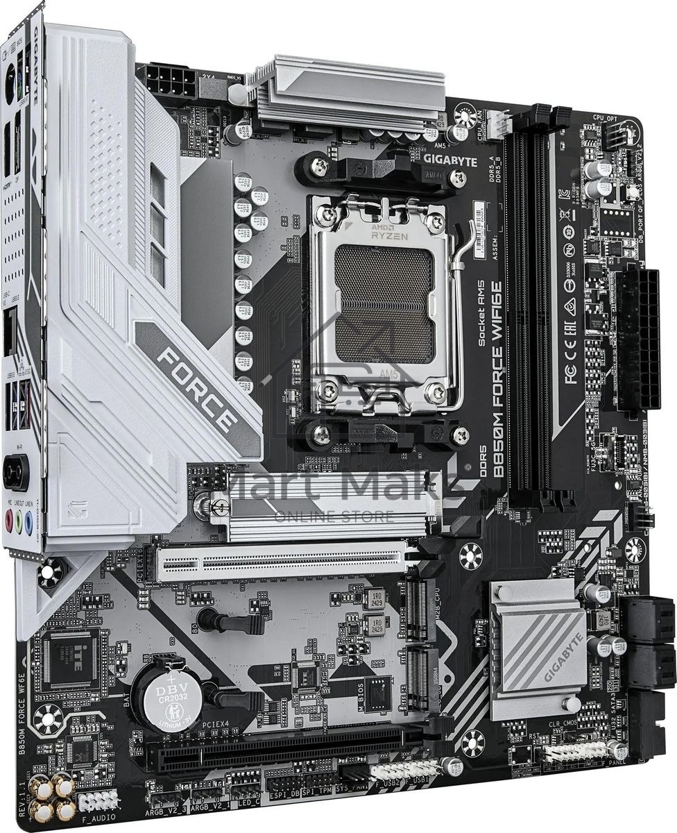 Материнская плата Gigabyte B850M FORCE WF6E, AM5, AMD B850, 2xDDR5, 4xSATA, 3xM.2, 1xPCIe 5.0 x16, 1xPCIe 4.0 x4, 1xDP, 1xHDMI, 1x2.5Gb LAN, Wi-Fi 6E, Bluetooth 5.3, 1xUSB-C 5Gbps, 1xUSB-A 10Gbps, 2xUSB-A 5Gbps, 2xUSB-A 2.0, 3x3.5 мм, 7.1, mATX