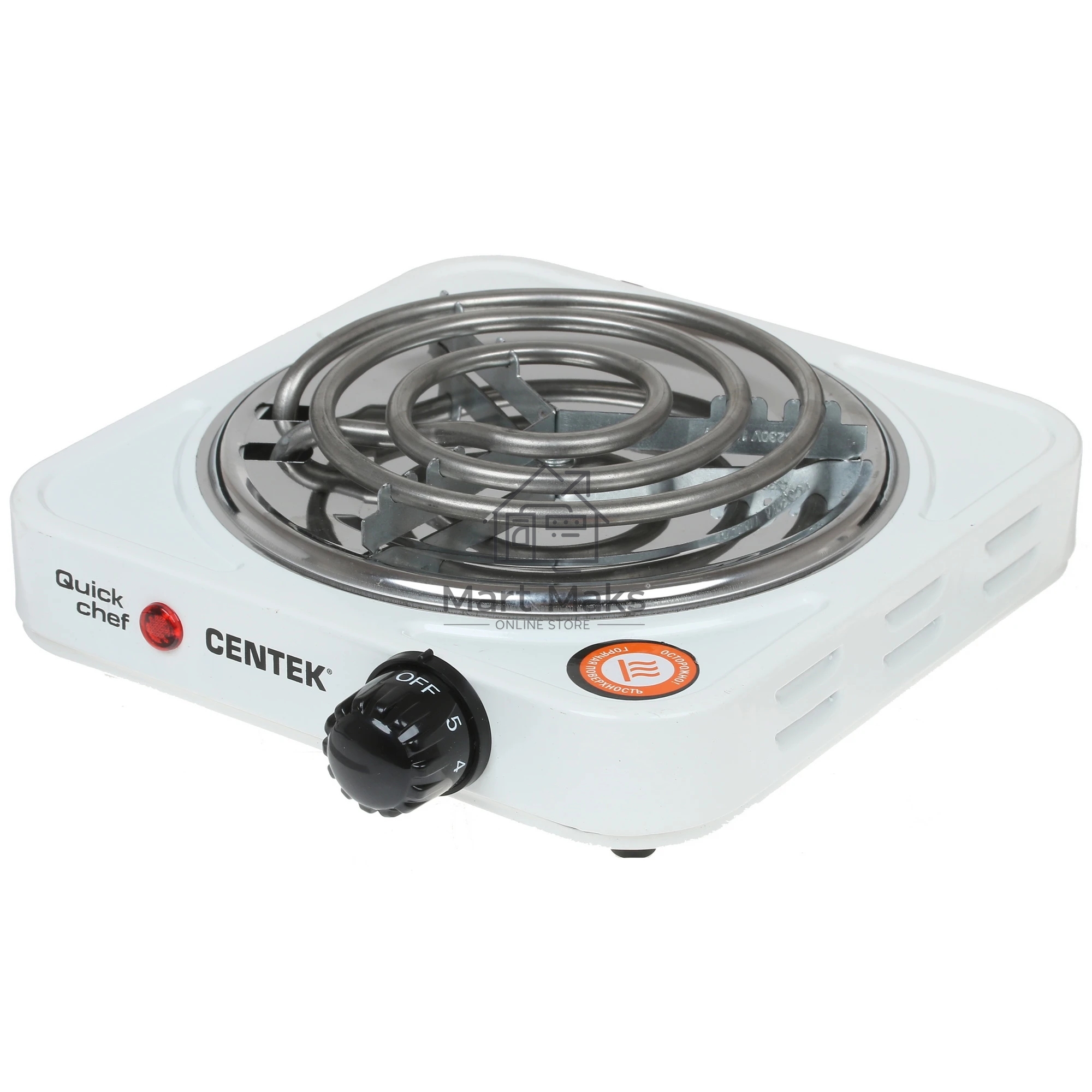 Плита настольная электрическая Centek CT-1508 белый, 1 кВт, ТЭН, конфорки - 1, эмаль, поворотные переключатели
