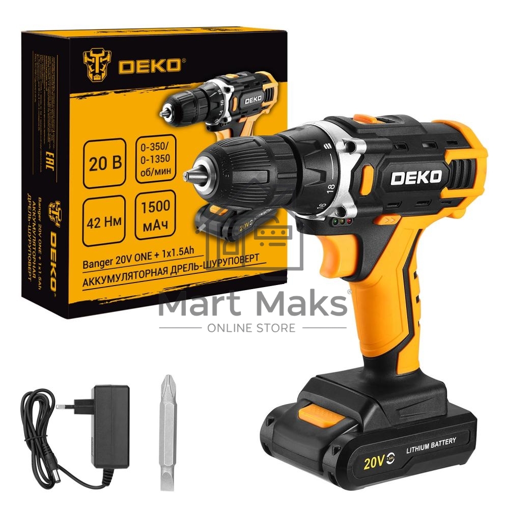 Аккумуляторная дрель-шуруповерт DEKO Banger 20V ONE +, 20В, 1x1.5Ач
