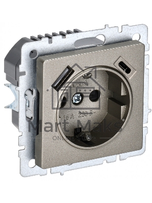 Розетка 1-местная IEK BRITE РЮш11-1-БрШ (BR-R14-16-U22-018-K37) с заземлением, с защитными шторками, 16А, с USB A+C 18 Вт, шампань