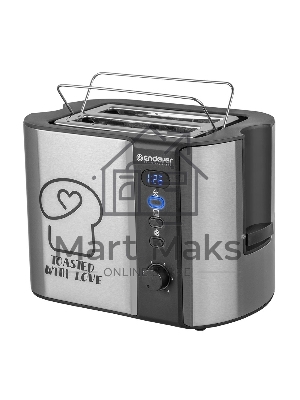 Тостер электрический ENDEVER Skyline ST-127, мощность 800 Вт, стальной/черный, 6 реж. поджаривания, 2 отсека для тостов, 4 шт/уп