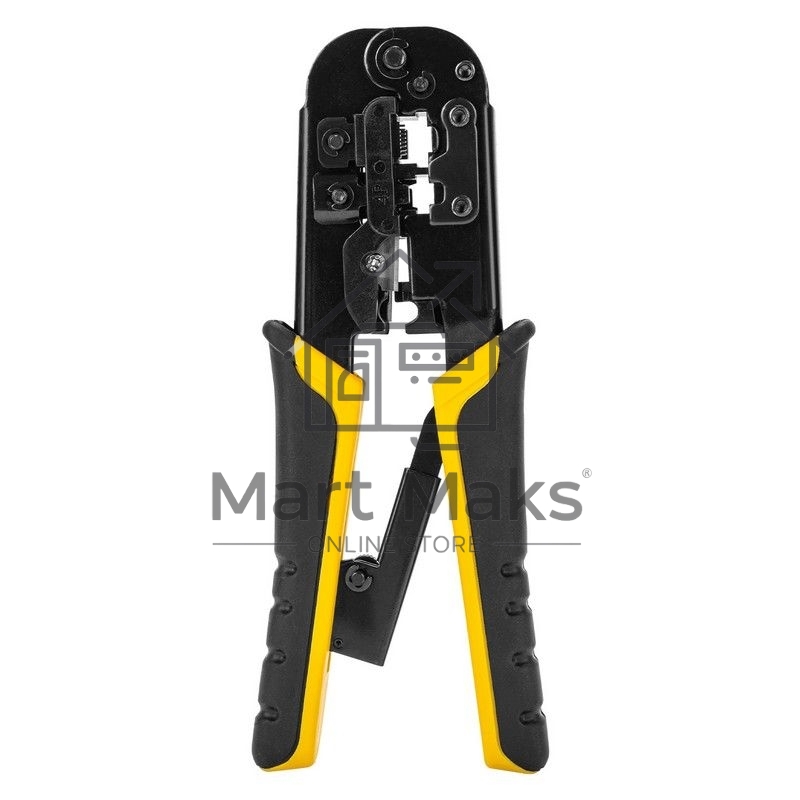 Обжимные клещи Deli DL4971 4P,6P,8P Размер: 200 мм. Спецификация обжима: 4P, 6P, 8P. Сталь A3 с черным покрытием. Ручка из ПВХ и ТПР. Храповой механизм. Подходит для витой пары UTP/STP и телефонных кабелей.