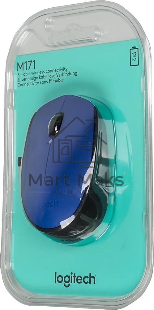 Мышь беспроводная Logitech M171 синий, 1000 dpi, радиоканал, USB, кнопки - 3