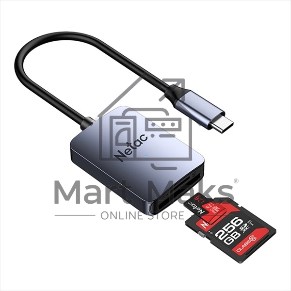 Кард-ридер Netac Flash WK12/серый/SD/SDHC/SDXC/microSD/microSDHC/microSDXC/USB 3.0 Type-C/пластик