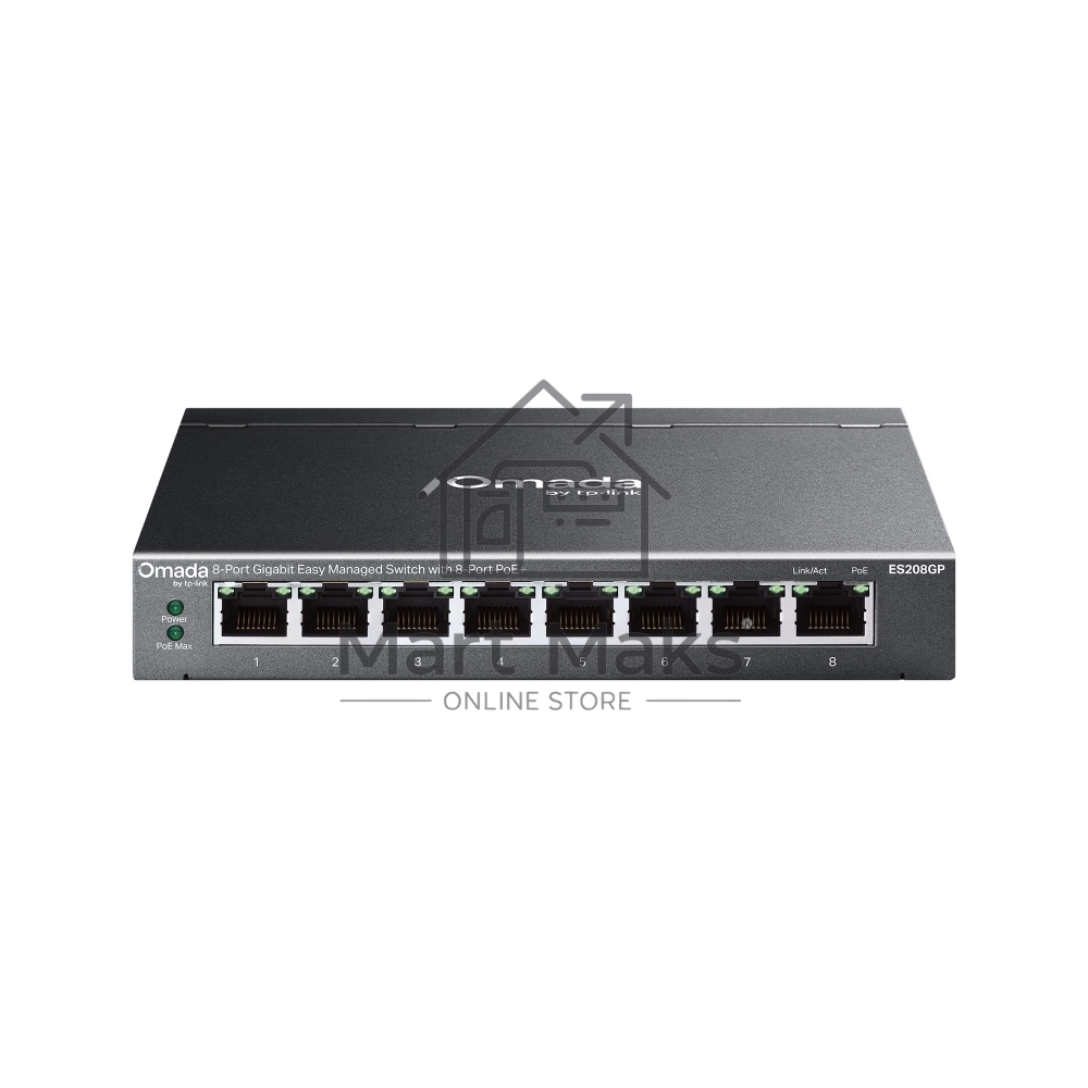 Коммутатор TP-Link Omada ES208GP, 8×1 Гбит/с PoE+, настраиваемый