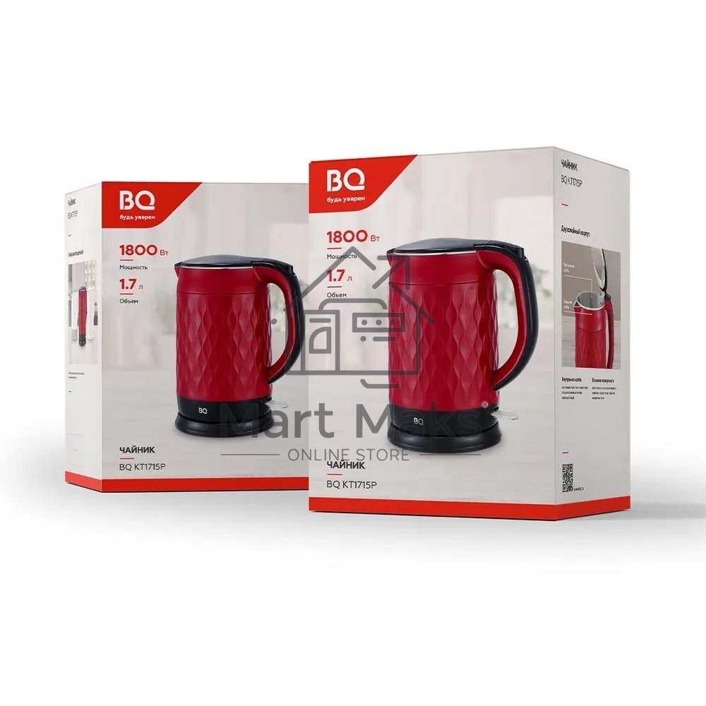 Чайник BQ KT1715P Red-Black. Мощность:1800 Вт, Объем 1,7л