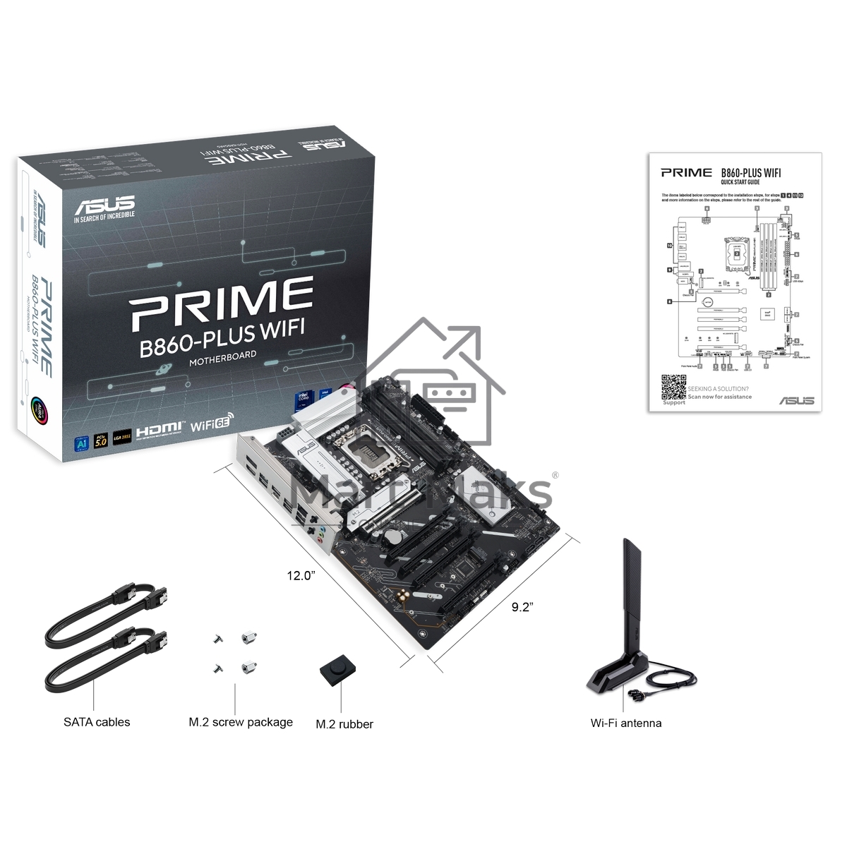 Материнская плата ASUS PRIME B860-PLUS WIFI, LGA 1851, Intel B860, 4xDDR5, 4xSATA, 2xM.2, 1xPCIe 5.0 x16, 4xPCIe 4.0 x16, 2xUSB-C, 4xUSB-A 3.2 Gen 1, 2xUSB-A 3.2 Gen 2, 1xHDMI, 1xDP, 1x2.5Gb LAN, 7.1, ATX