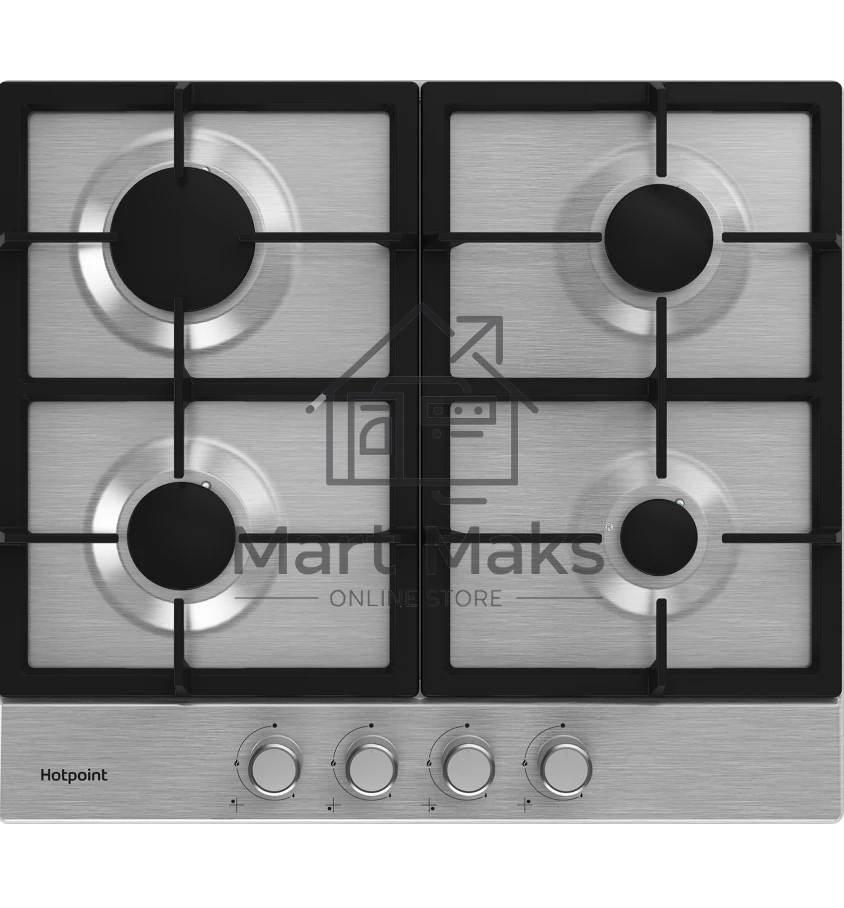 Газовая варочная поверхность Hotpoint HGMT 641 IX, 4 конфорки, нержавеющая сталь, 7400 Вт
