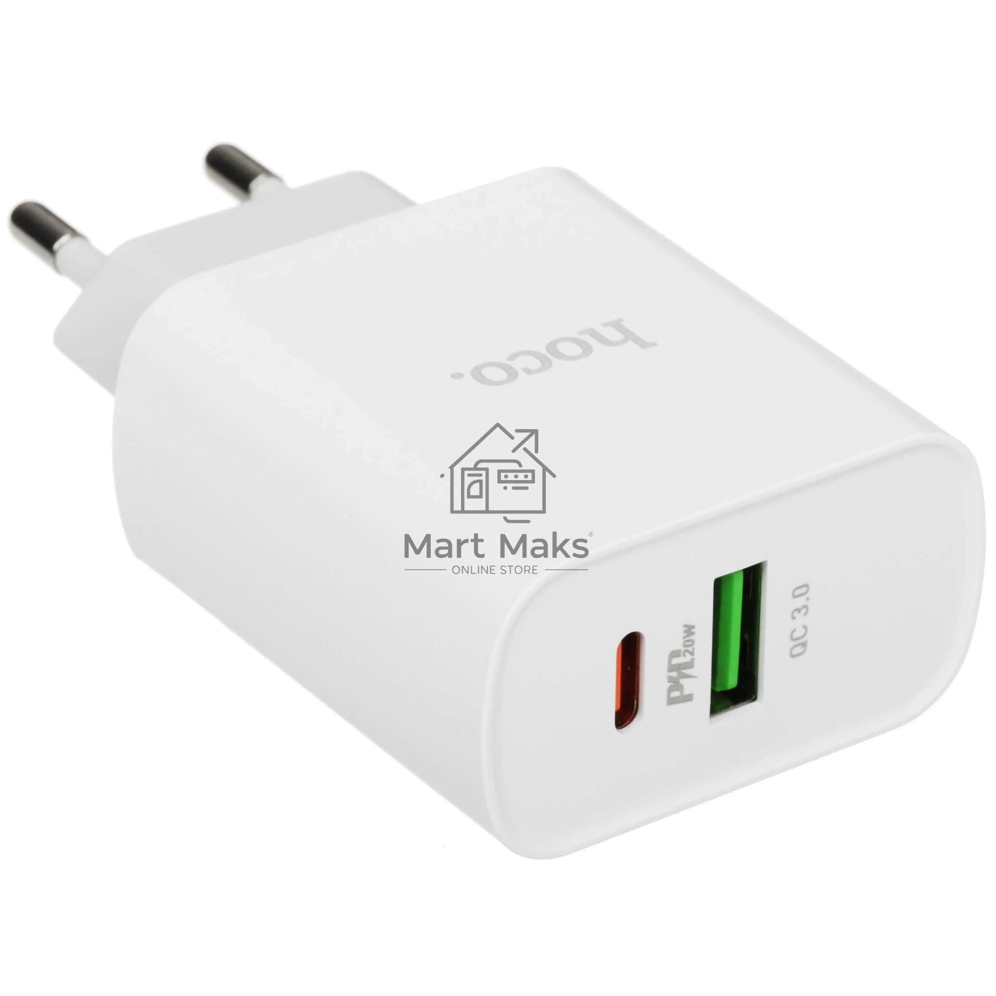 Блок питания (сетевой адаптер) HOCO C80A Rapido PD+QC3.0, 20W два порта (1хUSB-A, 1хType-C), белый