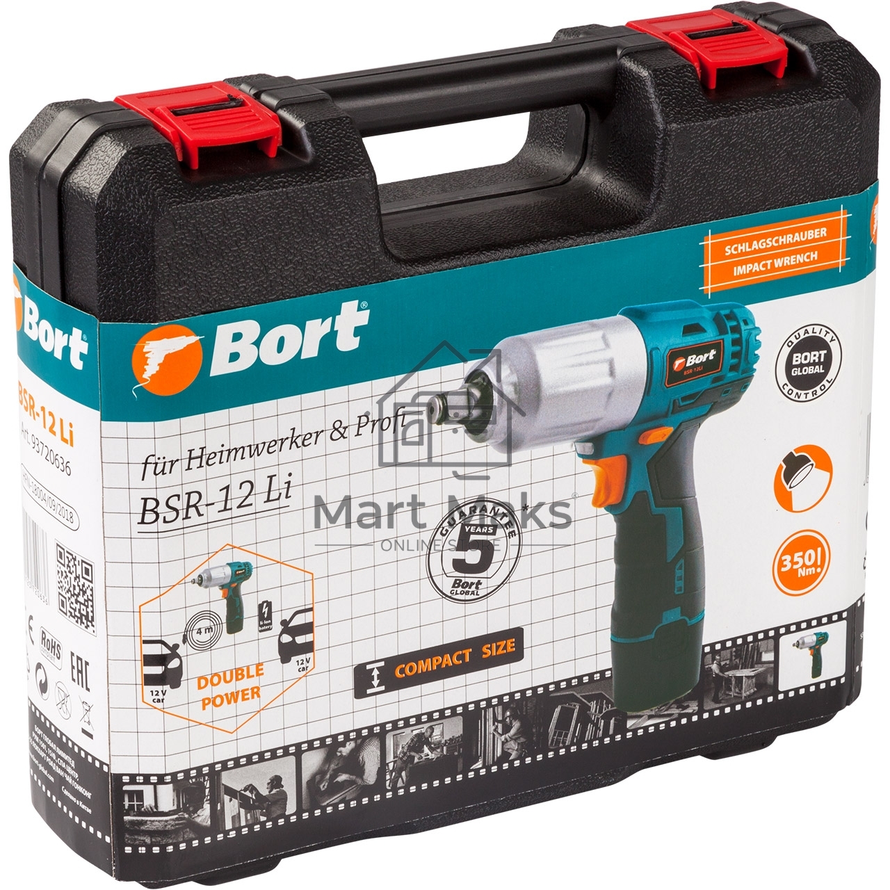 Гайковерт Bort BSR-12LI проводной автомобильный 93720636 12 В, 350 Нм, 3300 об/мин, 3,1 кг
