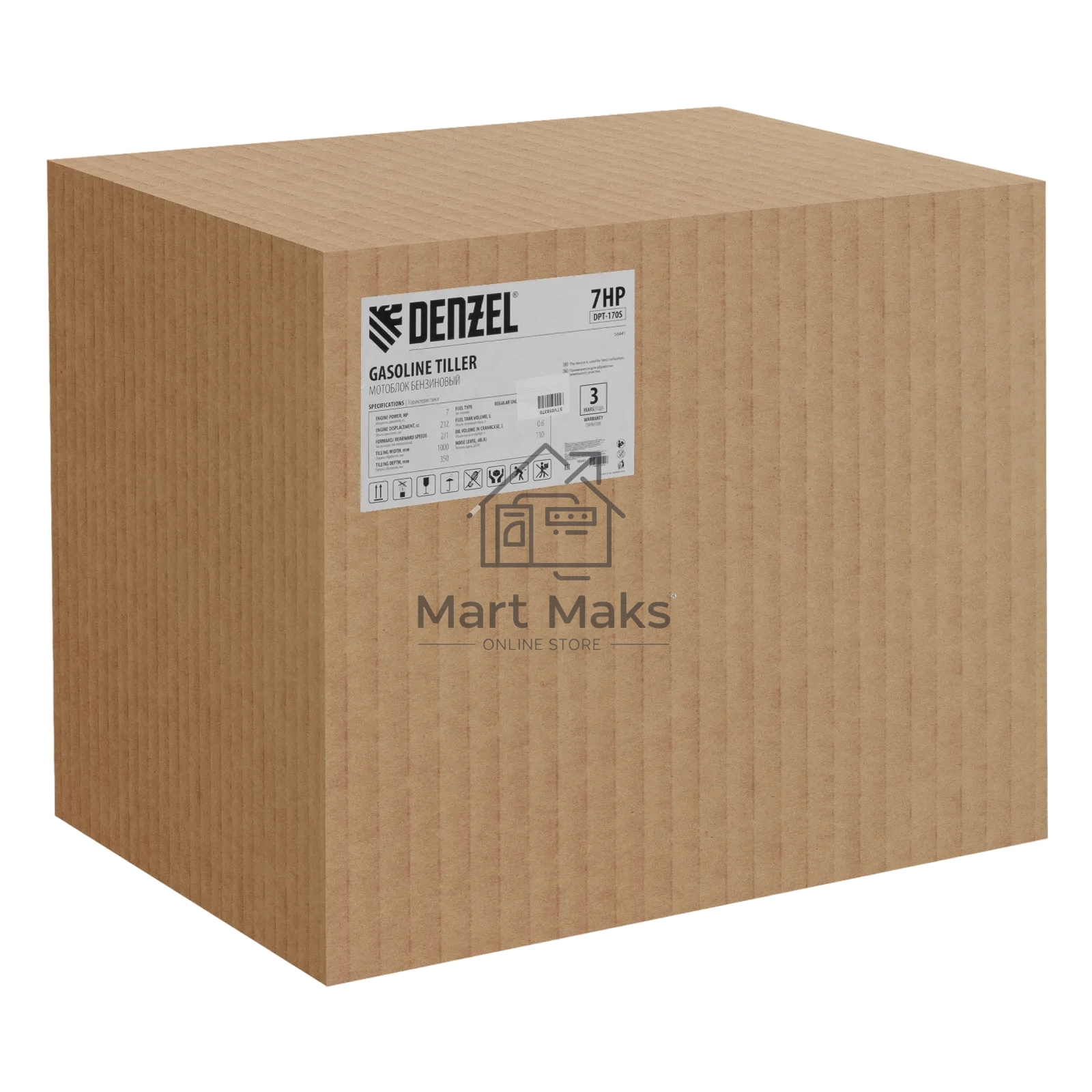 Мотоблок Denzel DPT-170S, 7 л.с., ремен.сцеп, фрез 3х4, ШОМ, передачи 2В/1Н