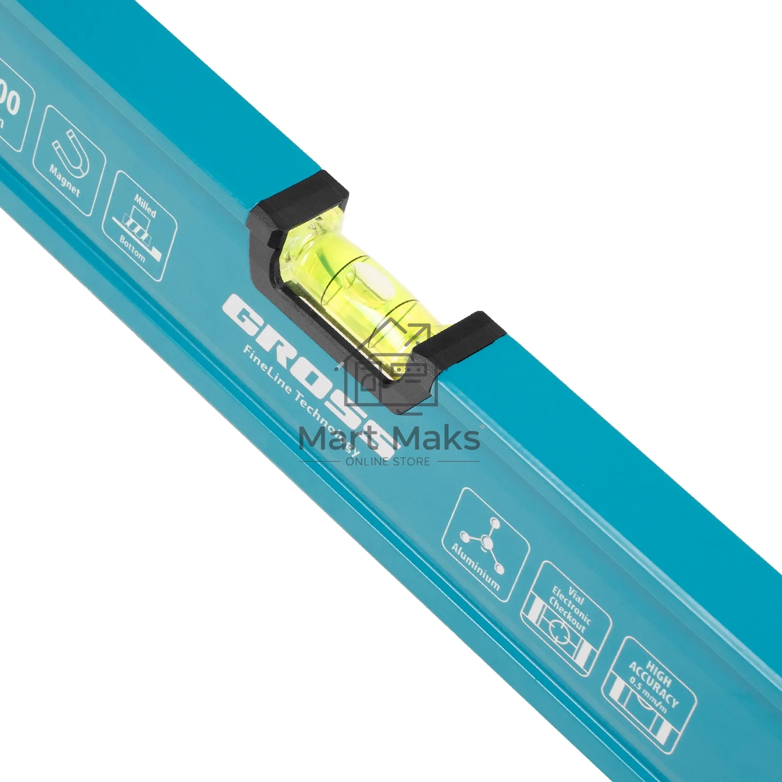 Уровень Gross 33652 алюминиевый, магнит., фрезерованный, 3 глазка, 0,5 мм/м, 800 мм