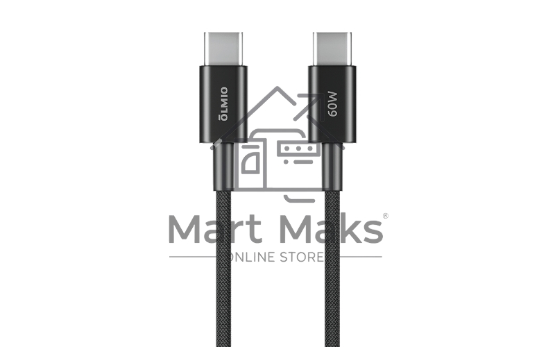 Кабель OLMIO SIMPLE, Type-C - Type-C, 60W 3A, 1.2м, тканевая оплетка, черный