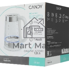 Электрочайник Candy CK-301 белый, 1.8 л, 2200 Вт, скрытый нагревательный элемент