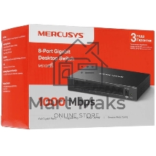 Коммутатор Mercusys MS108GS, 8×1 Гбит/с, неуправляемый