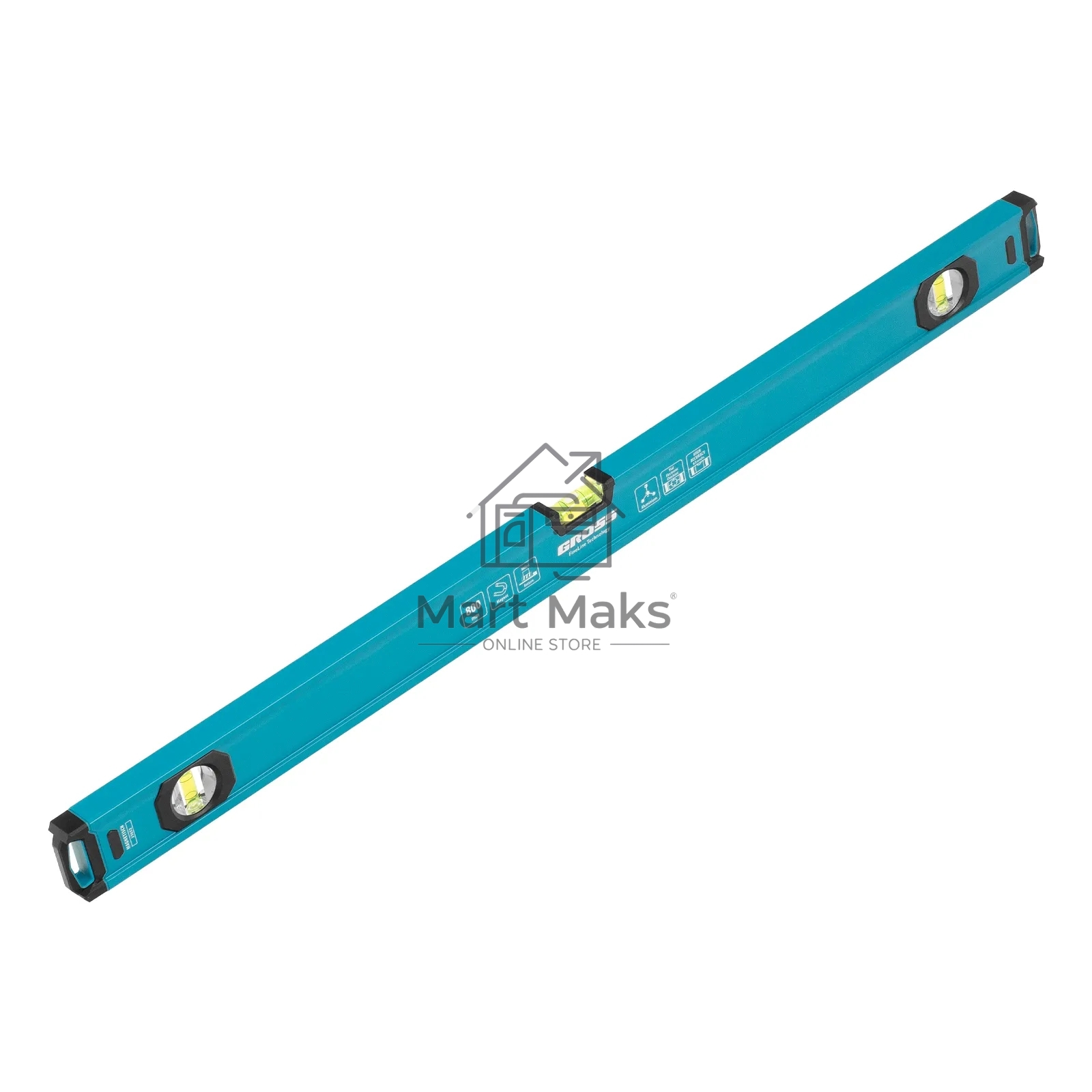 Уровень Gross 33652 алюминиевый, магнит., фрезерованный, 3 глазка, 0,5 мм/м, 800 мм