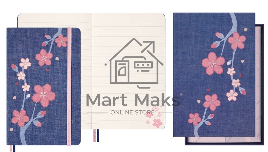 Блокнот Moleskine LIMITED EDITION SAKURA LESU08QP060BOX Large 130х210мм, обложка текстиль, 176 страниц, линейка, твердая обложка, подарочная коробка, синий, 2025