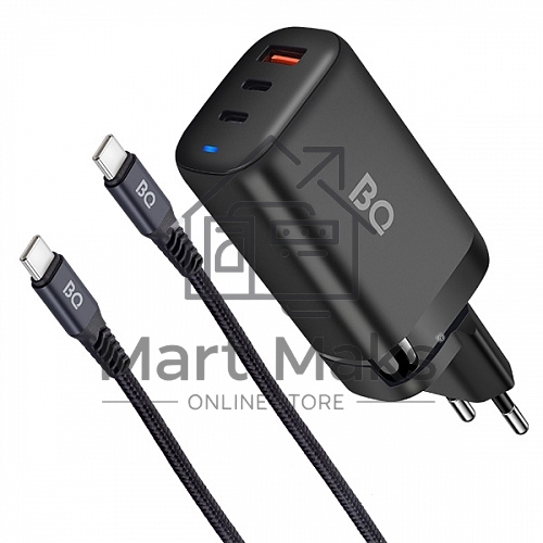Зарядное устройство BQ Charger 65W3A01 (3 ports 2*Type-C + USB, 65W with 2m Type-C cable) черный
