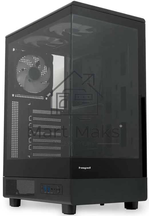 Компьютерный корпус HSPD F510, Panoramic Mid Tower, черный, TG, 0.5 SPCC, 3x120мм ARGb ATX, mATX, mITX 180/280/160мм 1x2.5