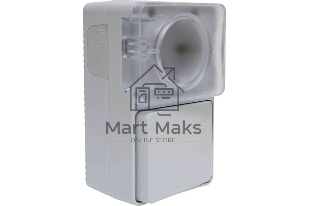 Блок открытого монтажа AtlasDesign PROFI IP54: розетка с заземлением со шторками 16А, выключатель 1-клав.10А, серый