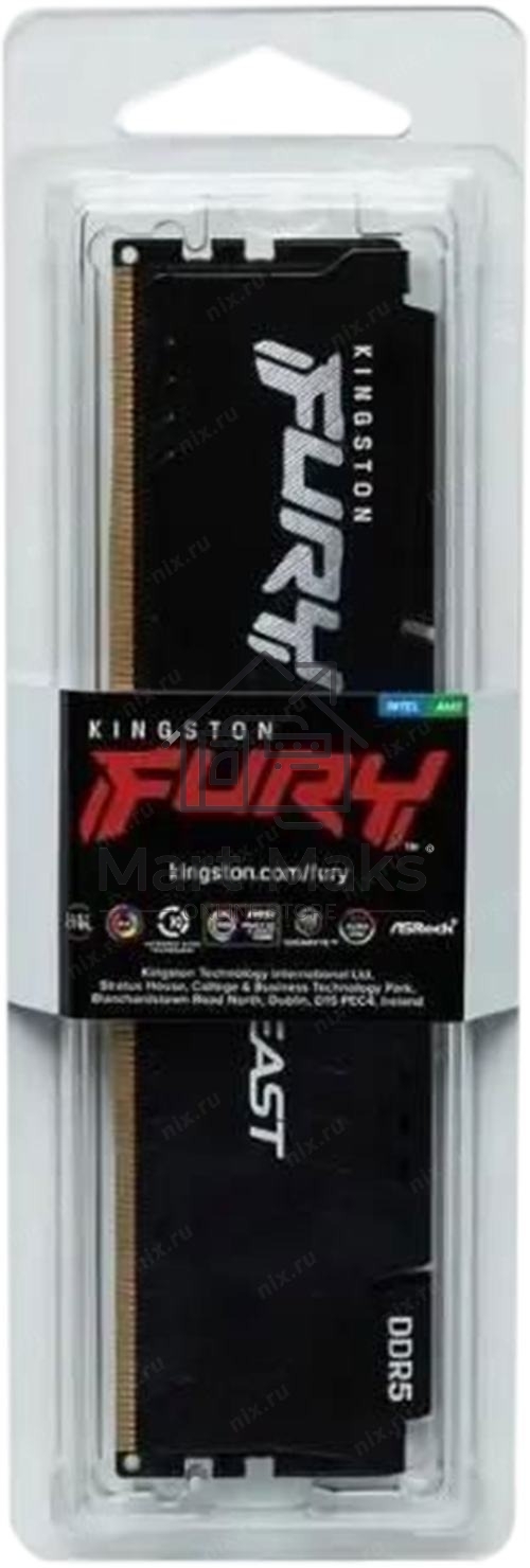 Оперативная память Kingston Fury Beast, DDR5, 16Gb (1x16Gb), 6400MHz, CL32, DIMM, с радиатором, черный
