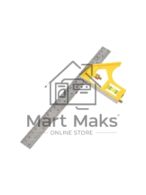 Линейка строительная с угольником и уровнем Deli DL7300Y 300мм, нержавеющая сталь, пузырьковый уровень