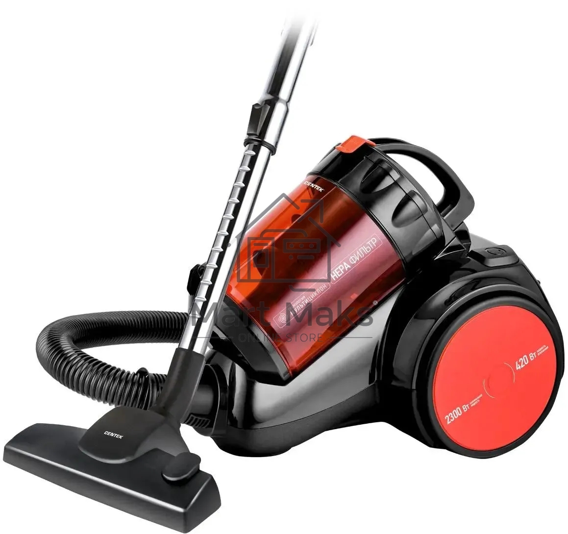 Пылесос Centek CT-2524 черный/красный, 420/2300 Вт, уборка сухая, пылесборник контейнер 2 л