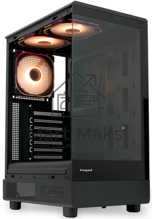 Компьютерный корпус HSPD F510, Panoramic Mid Tower, черный, TG, 0.5 SPCC, 3x120мм ARGb ATX, mATX, mITX 180/280/160мм 1x2.5