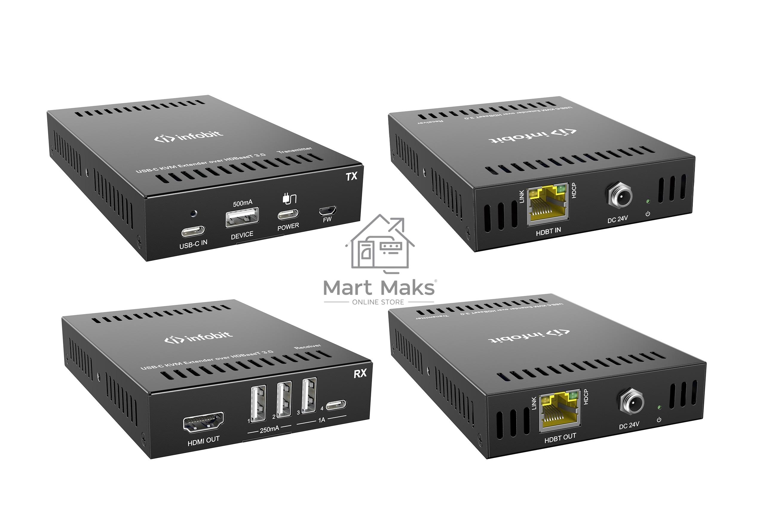 Удлинитель сигнала Infobit iTrans UC-Hub UC/KVM 4K60 USB-C через HDBase T3.0
