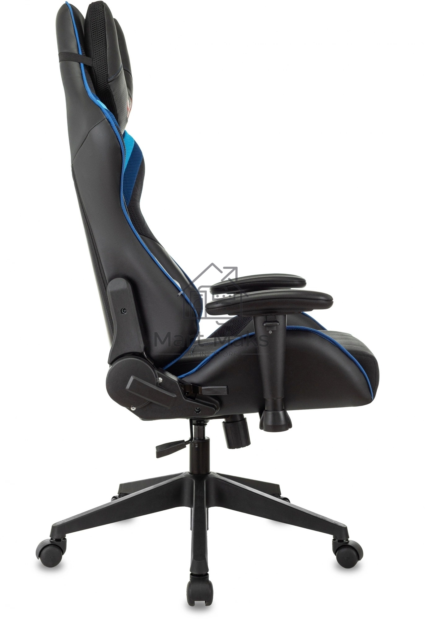 Кресло игровое Бюрократ VIKING 4 AERO BLUE черный/синий, искусст.кожа/ткань, две подушки