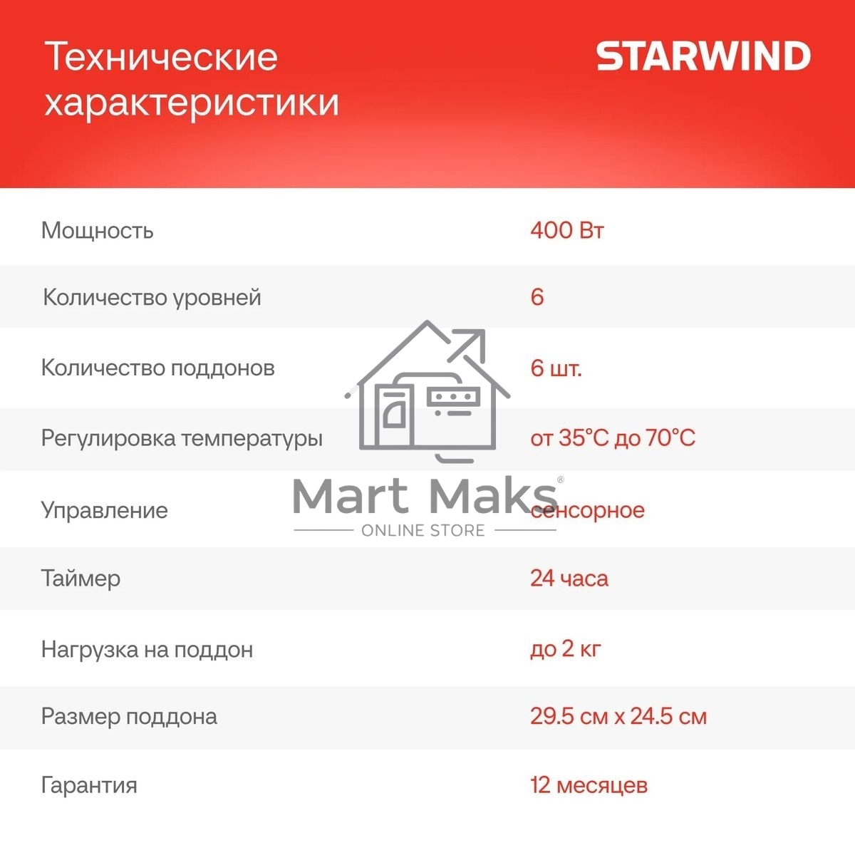 Сушилка для овощей и фруктов StarWind SFD6430, синий, 6 поддонов