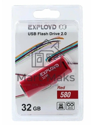 Флешка USB Exployd 580 Red (EX-32Gb-580-Red), 32Gb, USB 2.0, R/W 15/8, красный