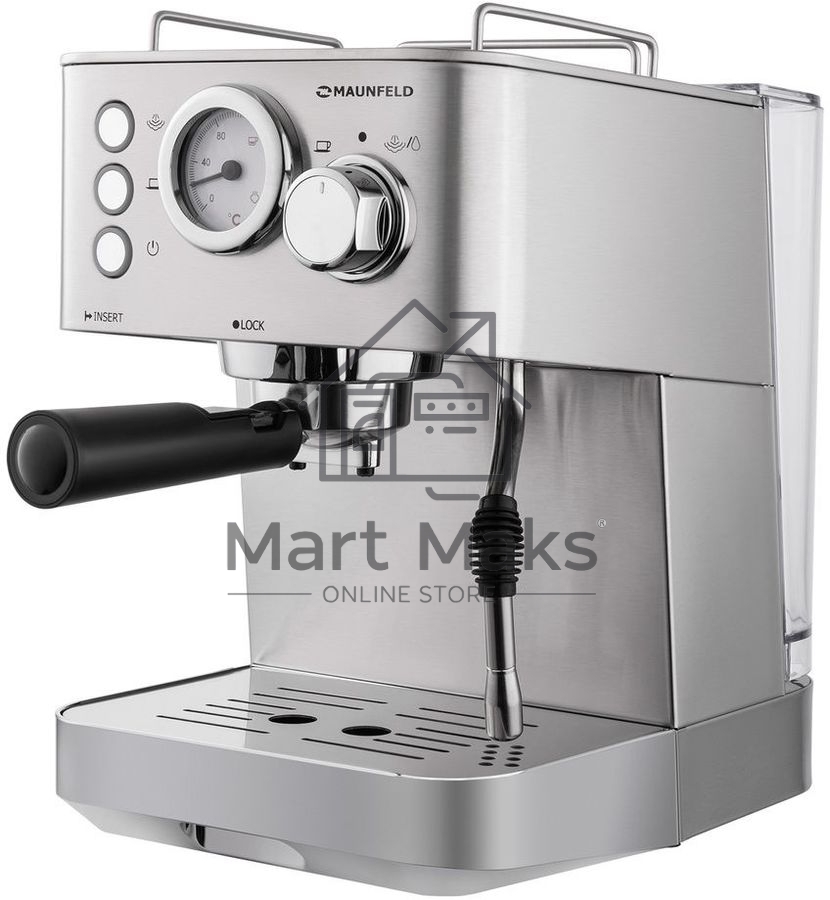 Кофеварка рожковая Maunfeld MF-721S PRO нержавеющая сталь, исп. кофе - молотый/чалды, 1.5 л, 1140 Вт, 15 Бар.