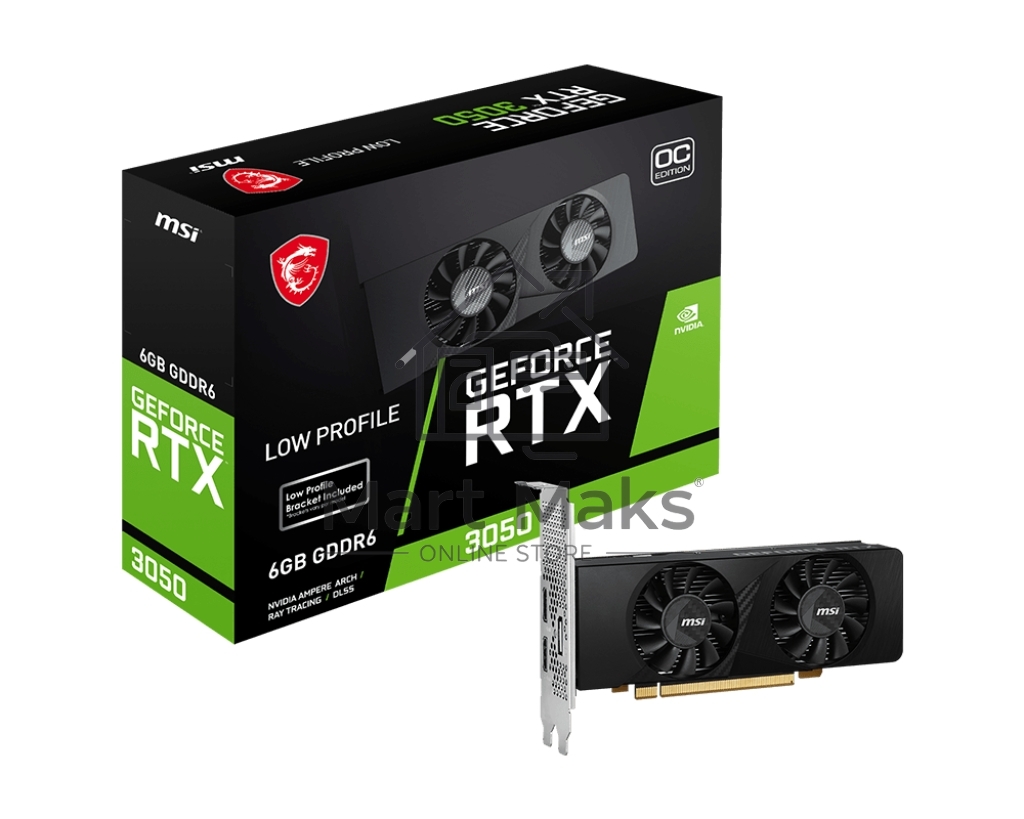 Видеокарта MSI RTX3050 LP 6G OC NVIDIA GeForce RTX 3050 6Gb 96bit PCI-E 4.0 GDDR6 1492/14000 HDMIx2 DPx1 HDCP Ret low profile