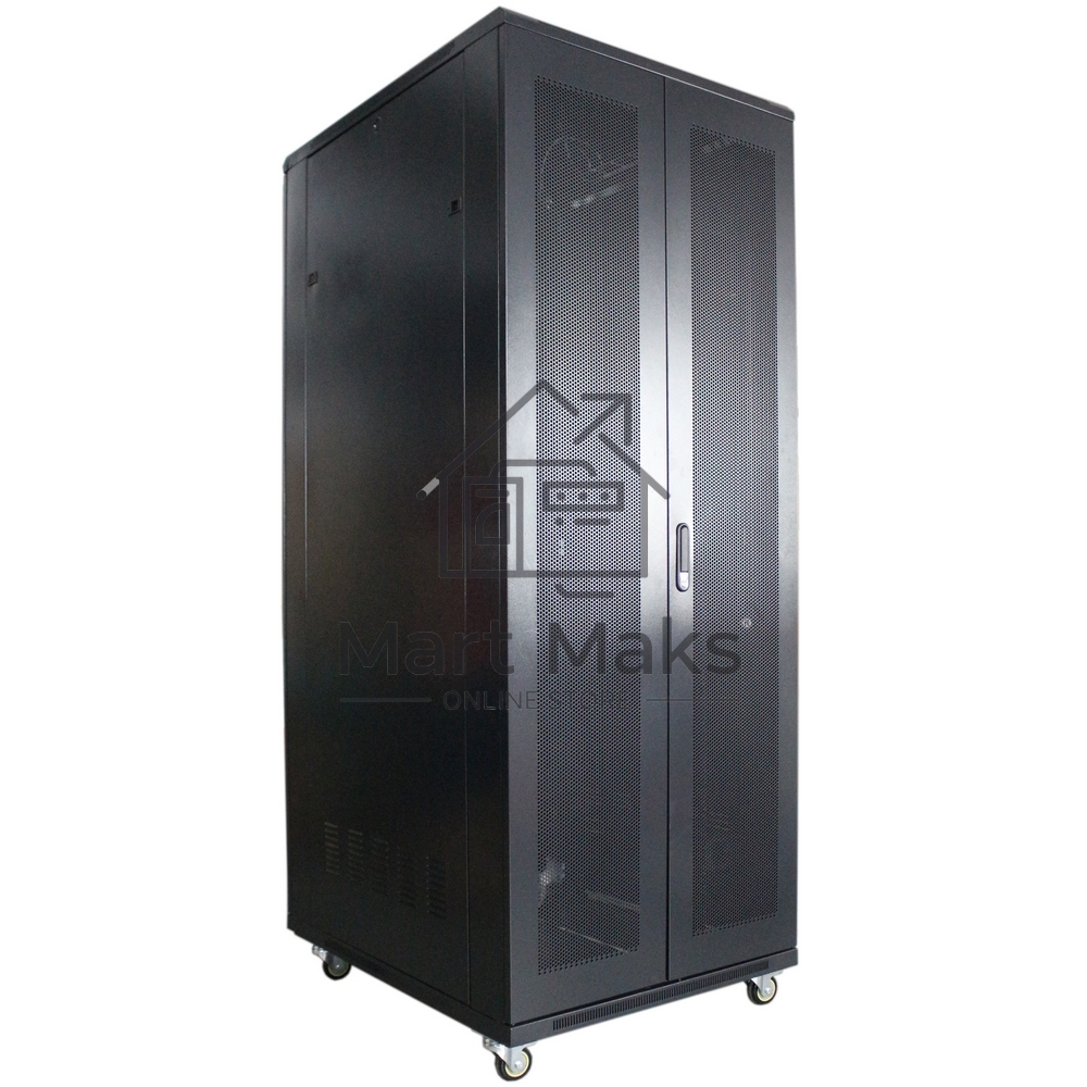 Рэковая стойка Wize Pro W42U80R-RD 19, 42U, 600х800 мм, двойная передняя и задняя двери металл. перфорированные, вент.панель из 4 вентиляторов, колеса, рэковые гайки: 20 шт, вес нагрузки 800 кг, сталь,черный