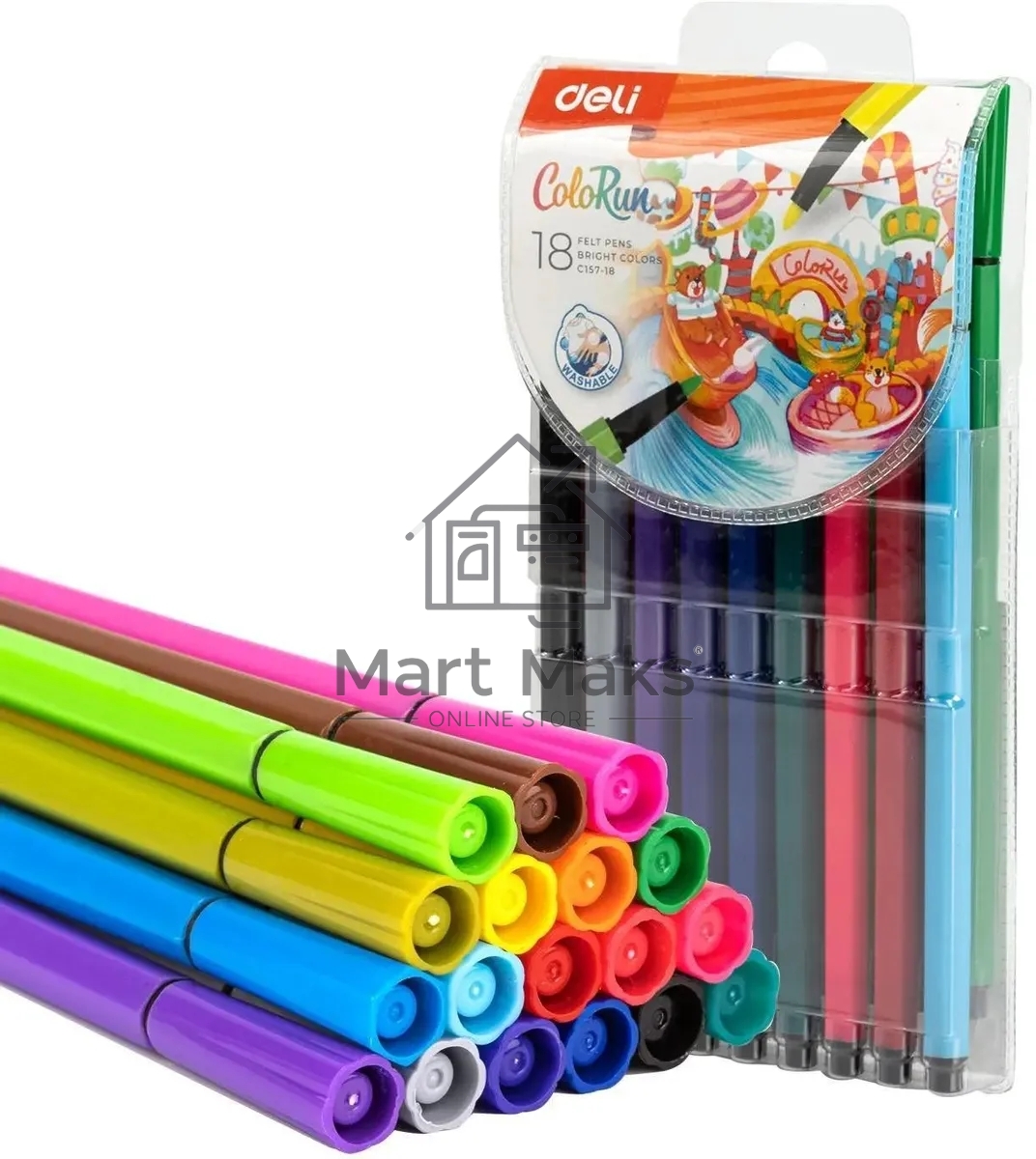 Фломастеры Deli EC157-18 ColoRun 18 цветов, пакет с европодвесом