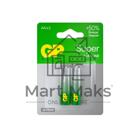 Алкалиновые батарейки GP Super Alkaline G-Tech 15А АA - 2 шт. на блистере