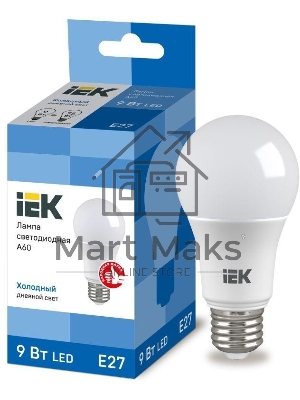 Лампа светодиодная IEK LLE-A60-9-230-65-E27 ECO A60 9 Вт грушевидная 230В 6500К E27