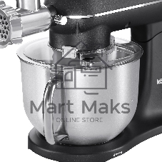 Кухонная машина Korting KKM 0107 MB N, мощность 1500 Вт, 5 насадок, объем чаши 6.5 л, сенсорный дисплей/механическое управление, планетарное вращение, 11 скоростей, турборежим, импульсный режим, таймер, насадка для смешивания/крюк для теста/веничк/мясорубка, черный
