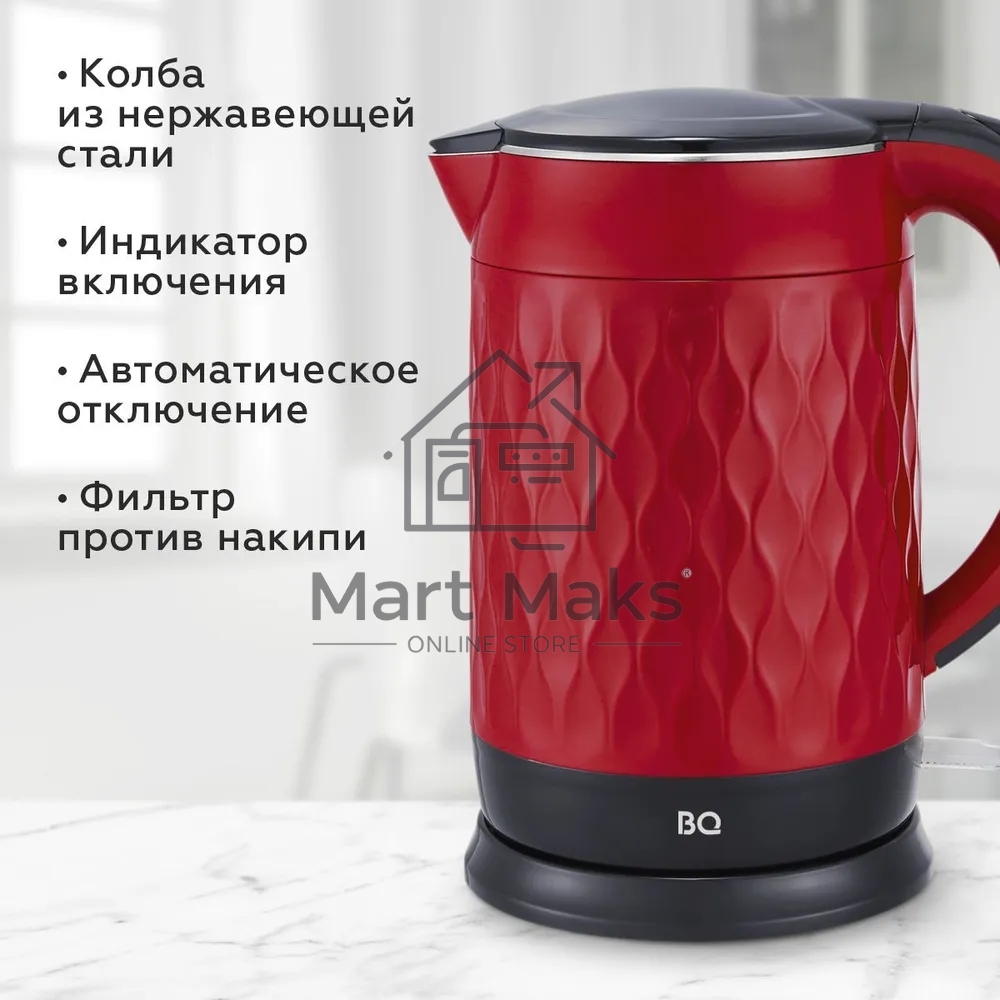 Чайник BQ KT1715P Red-Black. Мощность:1800 Вт, Объем 1,7л