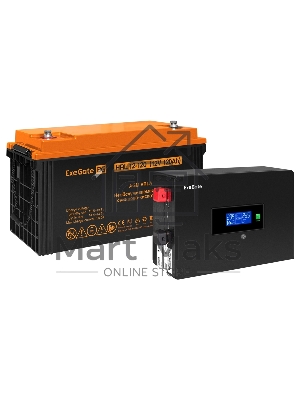 Комплект Источник бесперебойного питания EX295993RUS + батарея 120Aч EX285657RUS 1шт (инвертор, синус, для котла, PF=1, настенный) ExeGate IdealSine SR-1000.LCD.2SH 1000VA/1000W, чистая синусоида, цветной LCD-дисплей, 2*Schuko, крепление настенное, черный