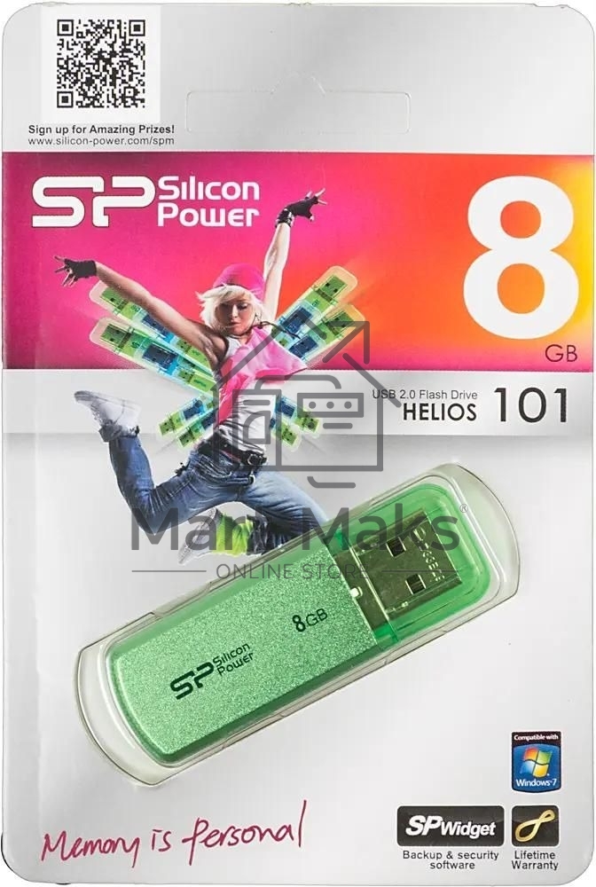 Флешка USB R/W Silicon Power R/W 8Gb Helios 101 SP008GBUF2101V1N USB2.0 зеленый