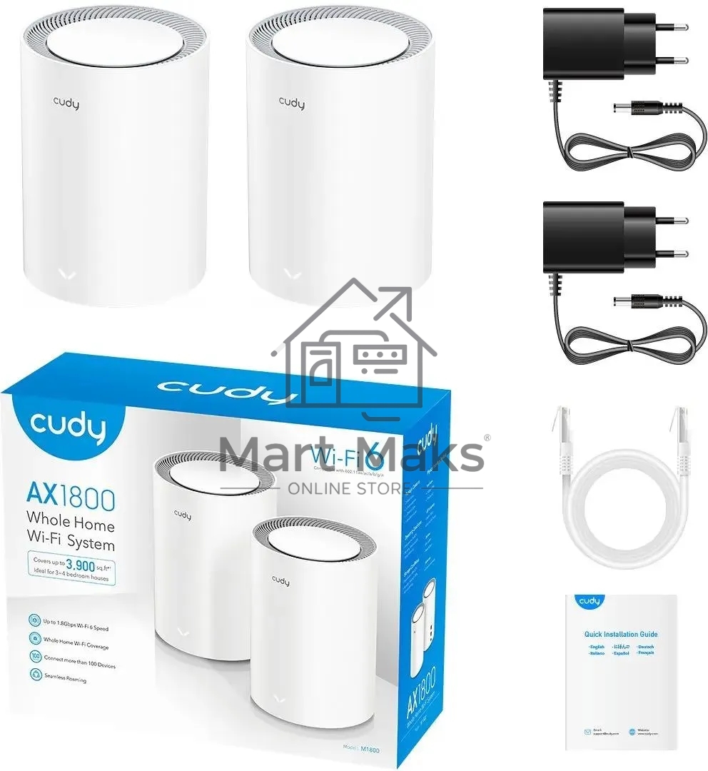 Бесшовный Mesh роутер Cudy M1800 (M1800 2-PACK) AX1800 10/100/1000BASE-TX/Wi-Fi белый (упак.:2шт)