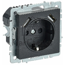 Розетка 1-местная IEK BRITE РЮш10-1-БрЧ (BR-R14-16-U21-D21-K02) 16А, с USB A+A 2.1А, с заземлением с защитными шторками, черный