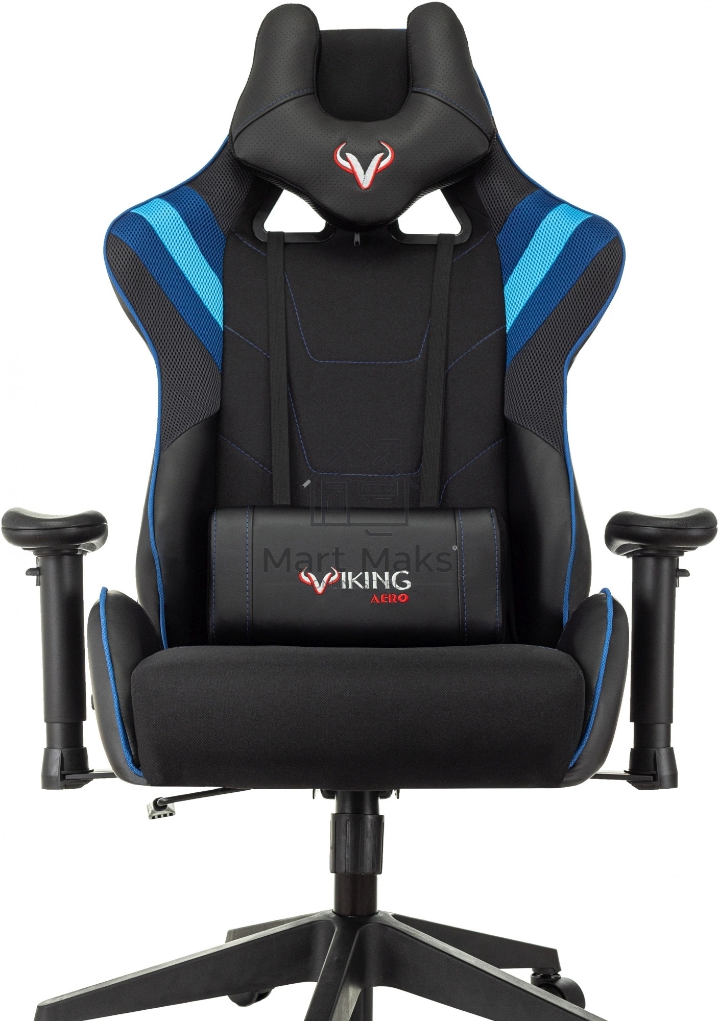 Кресло игровое Бюрократ VIKING 4 AERO BLUE черный/синий, искусст.кожа/ткань, две подушки