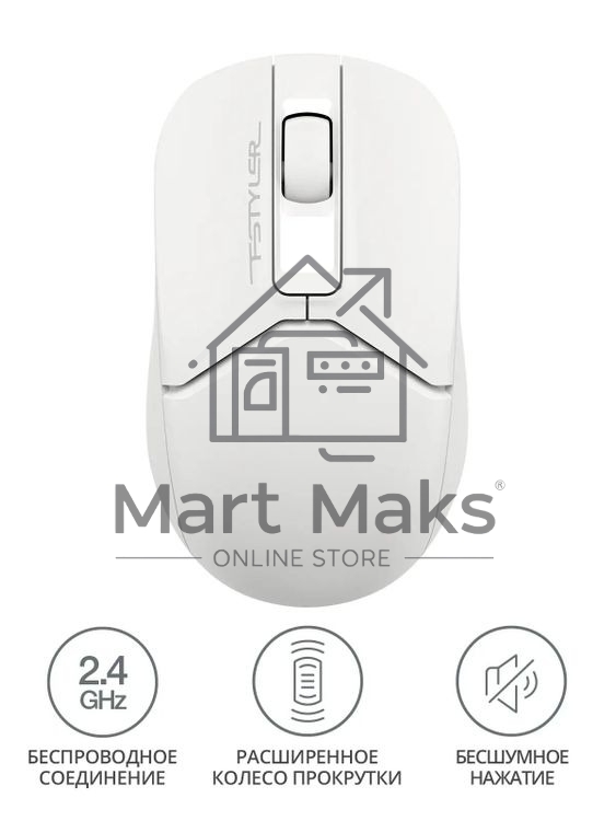 Мышь беспроводная A4Tech Fstyler FG12S белый, 1200 dpi, радиоканал, USB, кнопки - 3