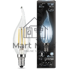 Лампа светодиодная филаментная Gauss Filament 11Вт цок.:E14 свеча 220B св.свеч.бел.нейт. CF35 (упак.:10шт)