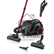 Пылесос Bosch BGS41POW1 черный/красный, 350/700 Вт, уборка сухая, пылесборник контейнер 2.4 л